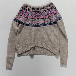 AE XS Cream/Tan with Multicolor Fair Isle Pattern Wool Blend Sweater